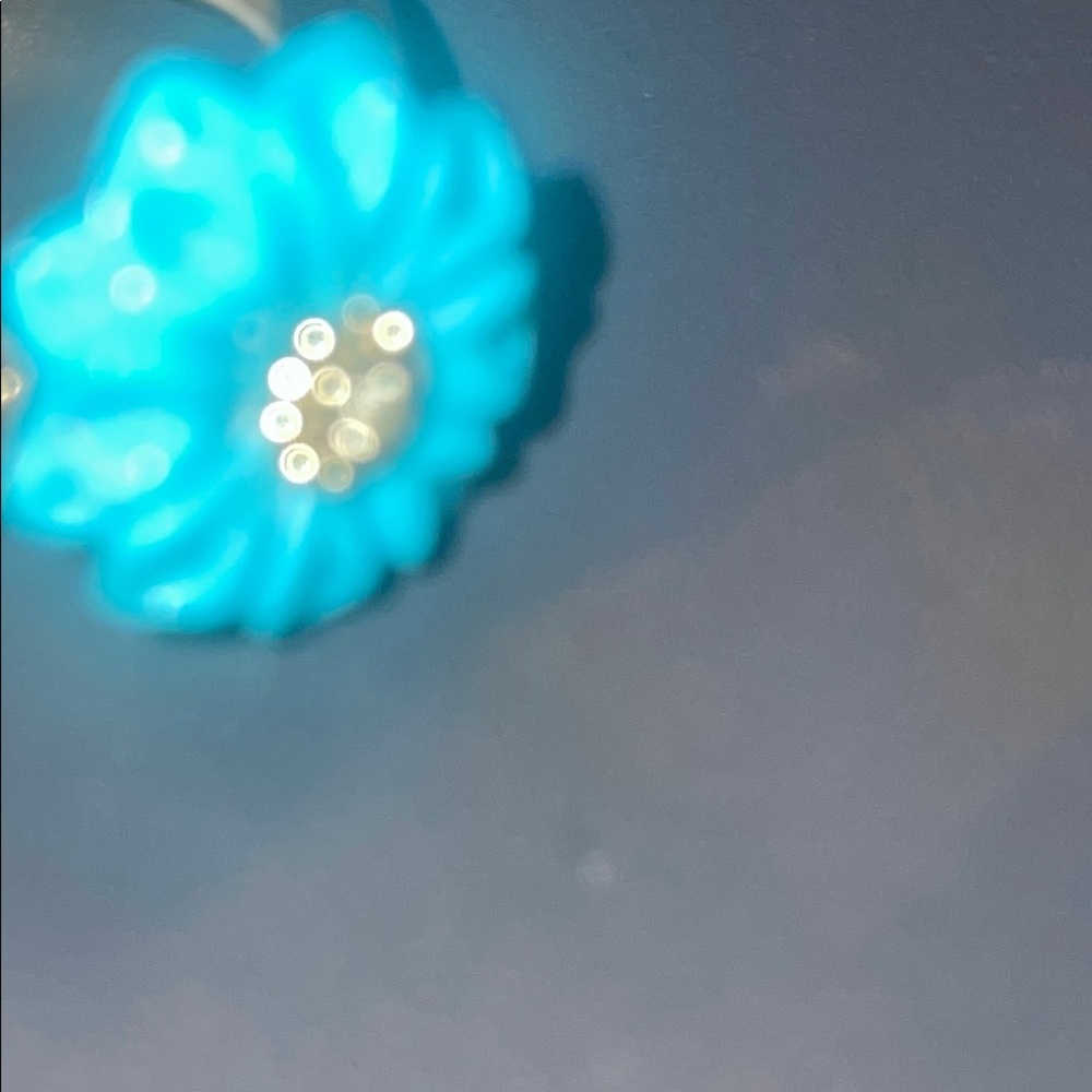 Gold  10 K Sleeping BeautyTurquoise Flower Ring w/Yellow Diamond Accents Size 7 - Picture 9 of 10